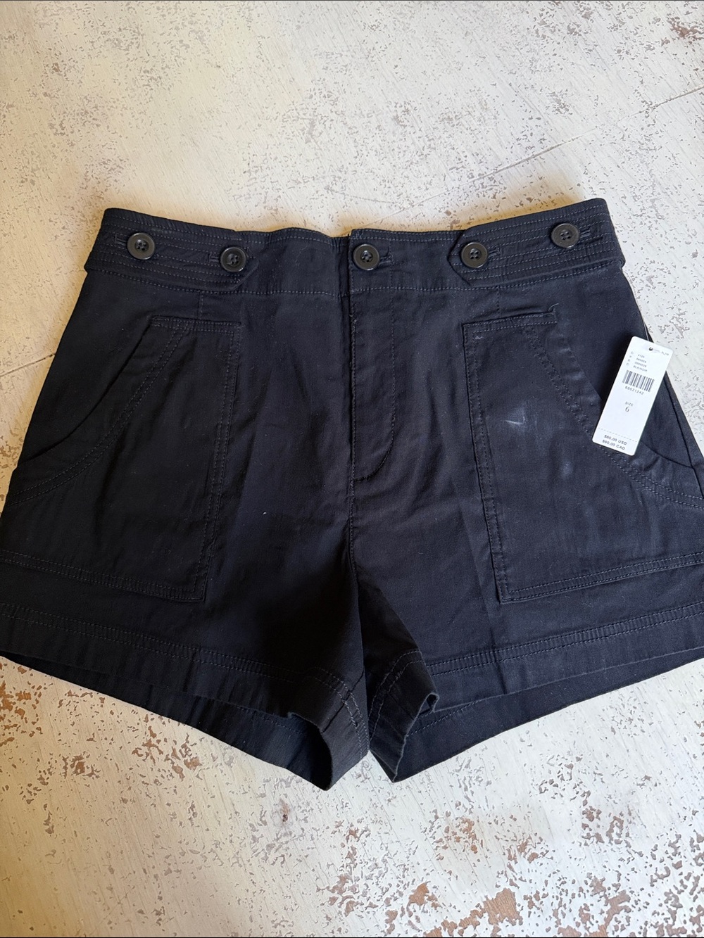 Maeve Collette Black High-Waist Button-Trim Utility Shorts
